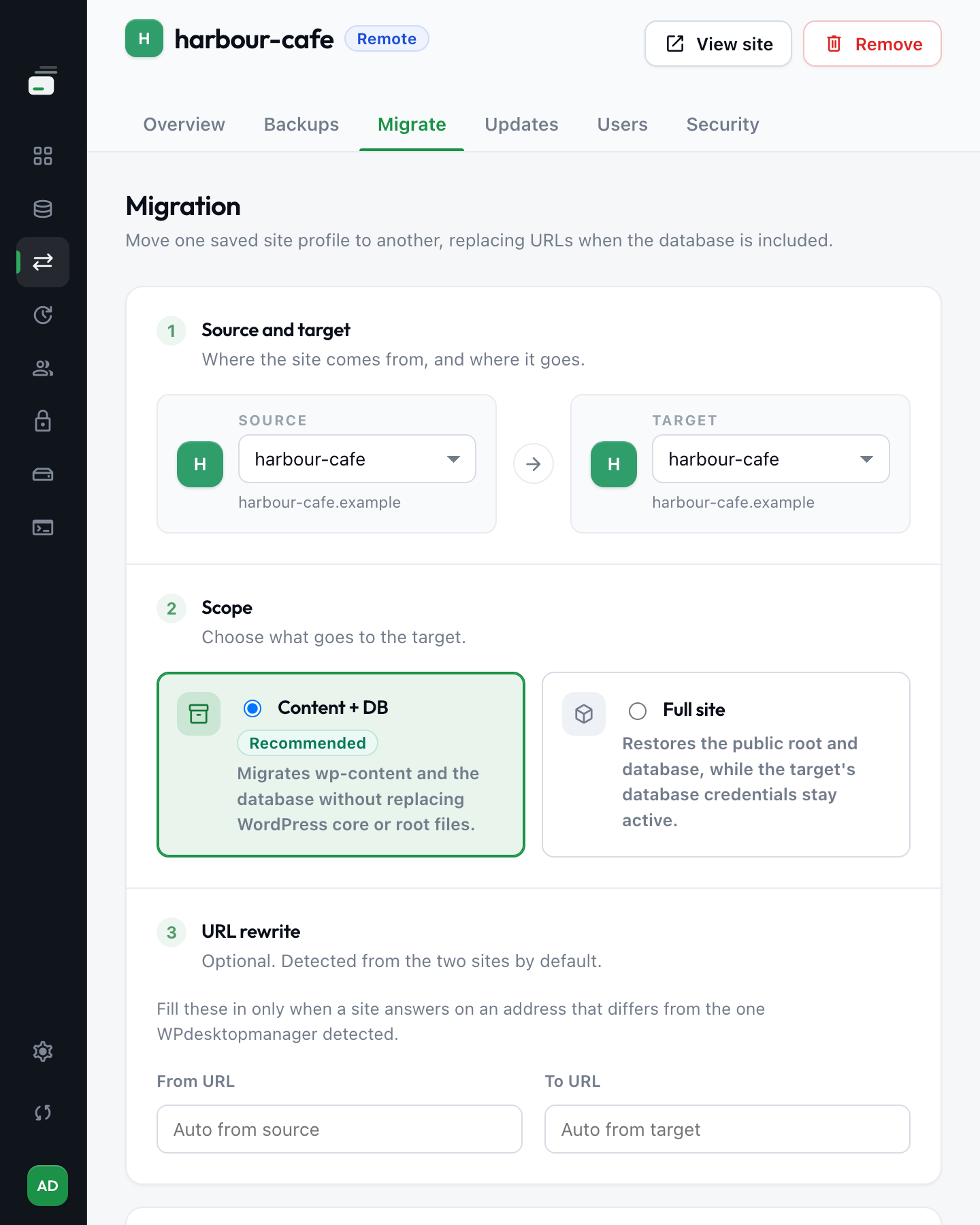 Migrate screen