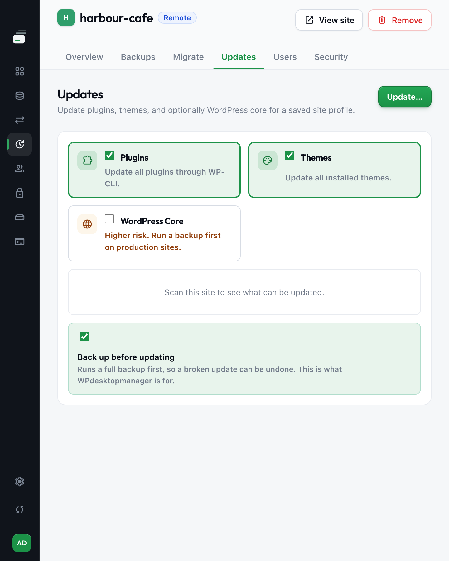Updates screen